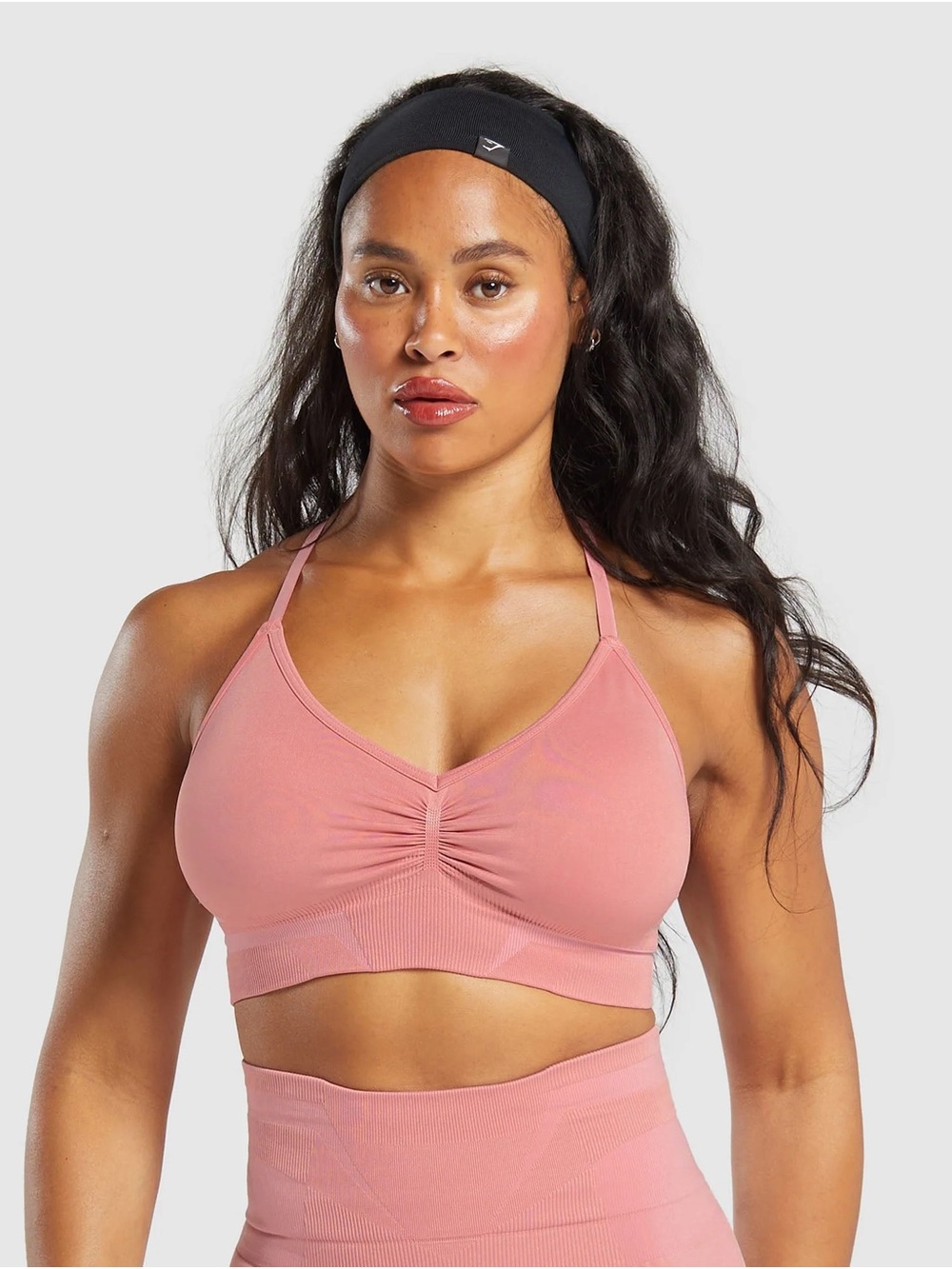 Gymshark Ruched V-Neck Sports Bra in Dusty Pink